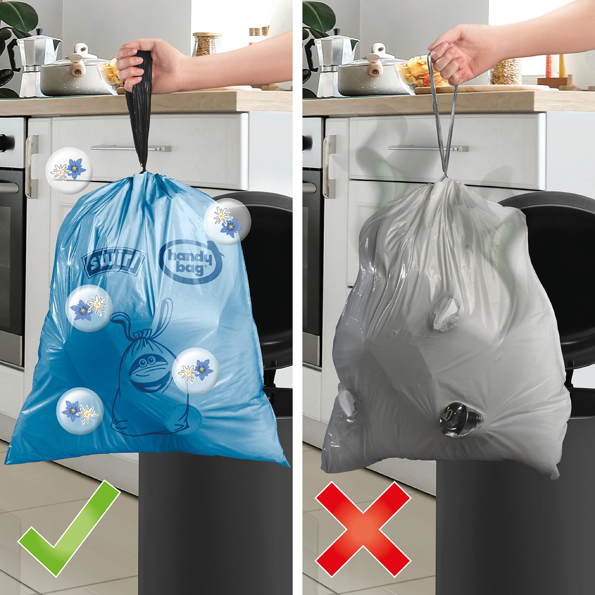 Vergleich: Swirl Müllbeutel sind reißfest versus herkömmlichen Beutel reißen