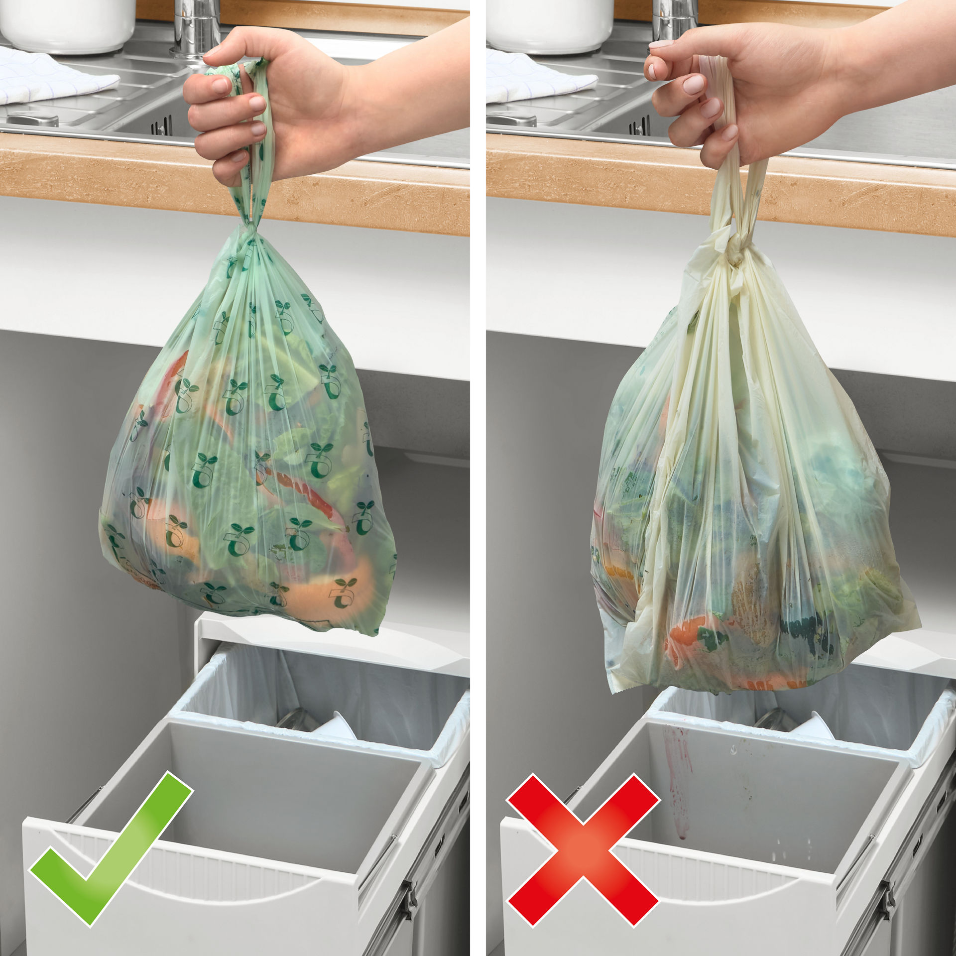 Vergleich: Swirl Papierbeutel sind nassfest versus herkömmlichen Beutel tropfen