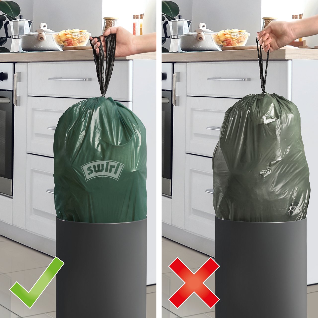 Vergleich: Swirl Müllbeutel sind reißfest versus herkömmlichen Beutel reißen