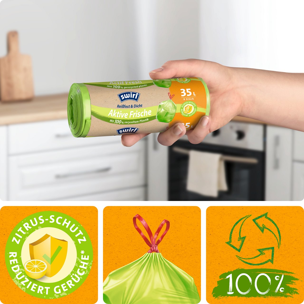 Zitrus-Schutz reduziert Gerüche, Zugband, 100% recyceltes Plastik