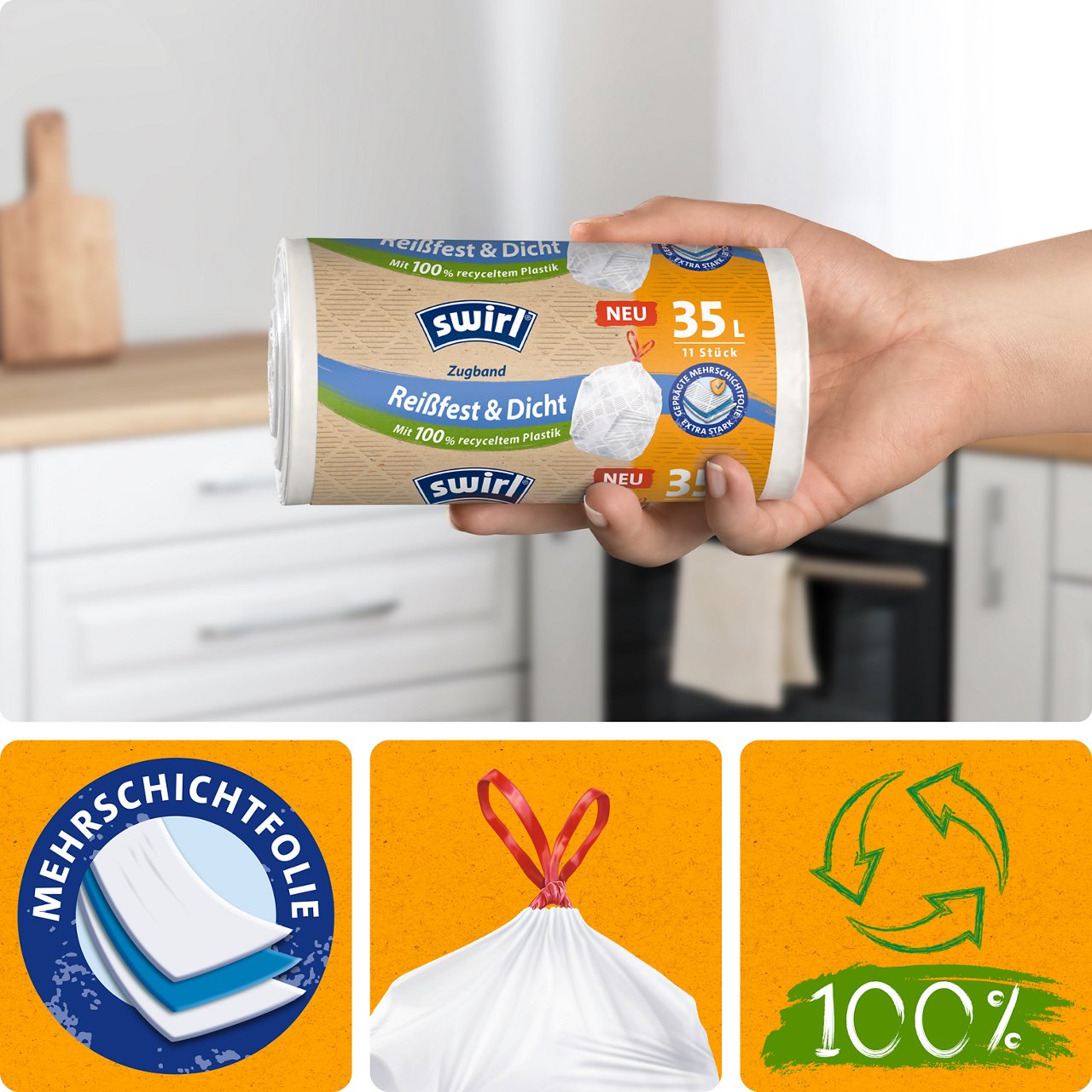 geprägte Mehrschichtfolie - extra stark, Zugband, 100% recyceltes Plastik