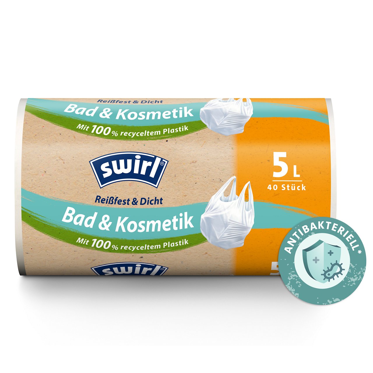 Swirl Bad und Kosmetik Müllbeutel Verpackung Vorderseite - 5 Liter, 40 Beutel