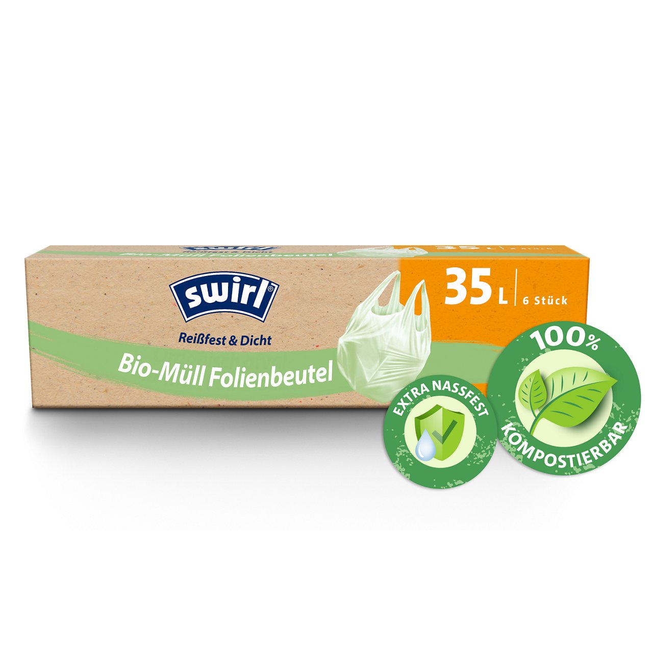 Swirl Bio-Müll Folienbeutel Verpackung Vorderseite - 35 Liter, 6 Stück
