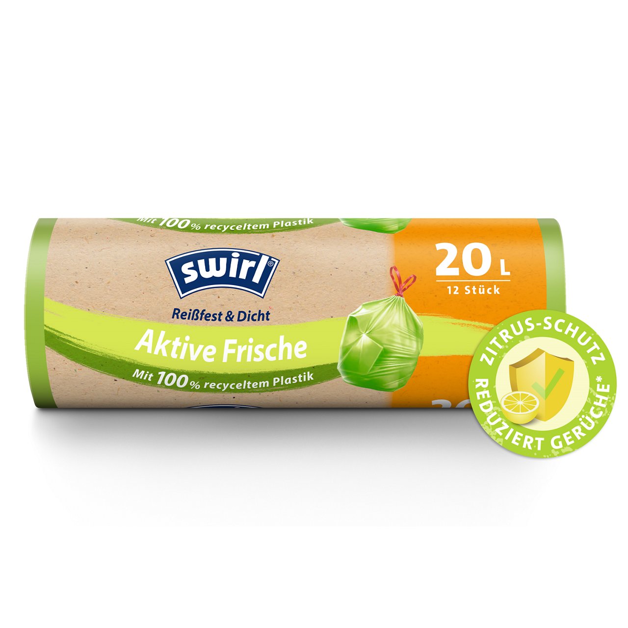 Swirl Aktive Frische Müllbeutel Verpackung Vorderseite - 20 Liter, 12 Stück