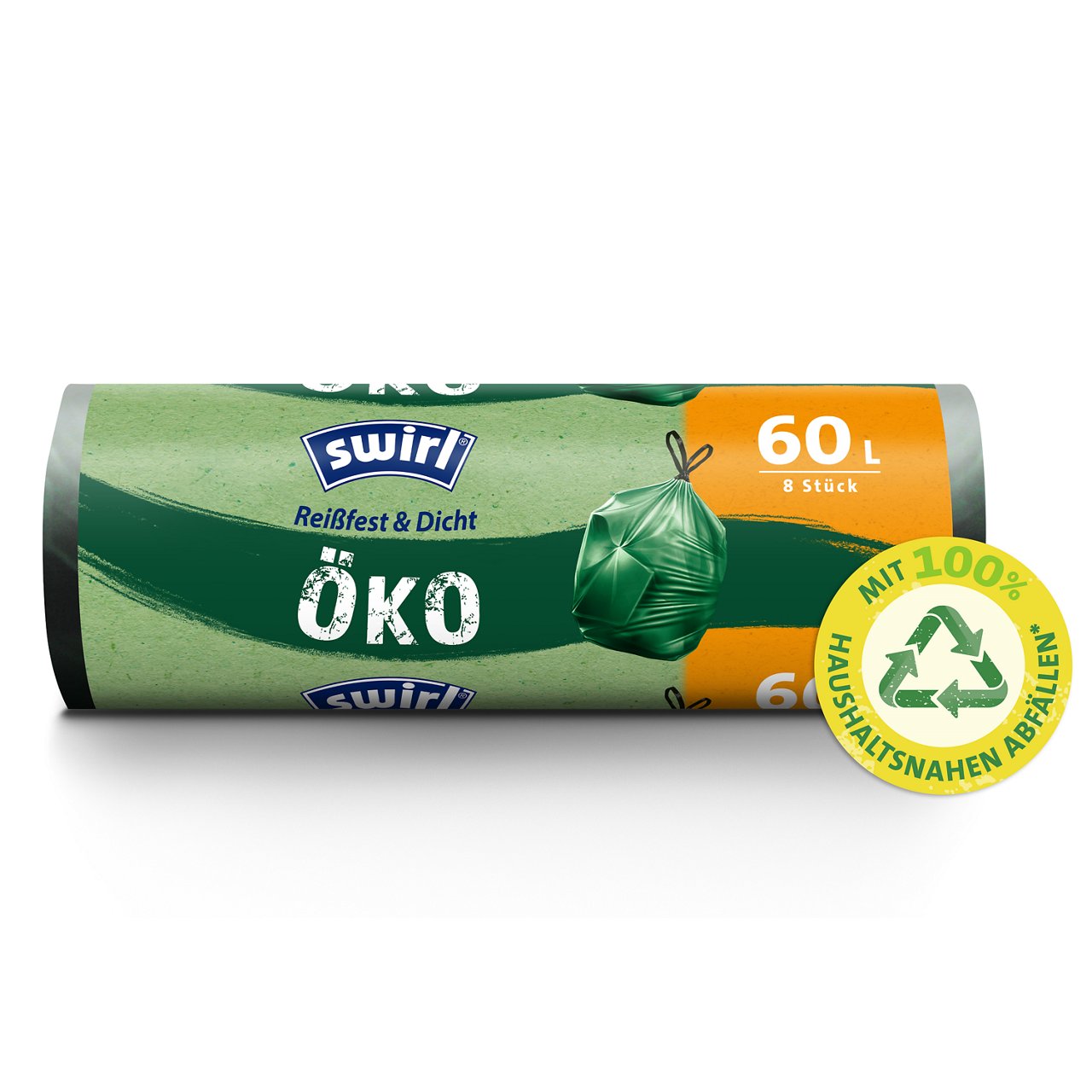 Swirl Öko Müllbeutel Verpackung Vorderseite - 60 Liter, 8 Beutel