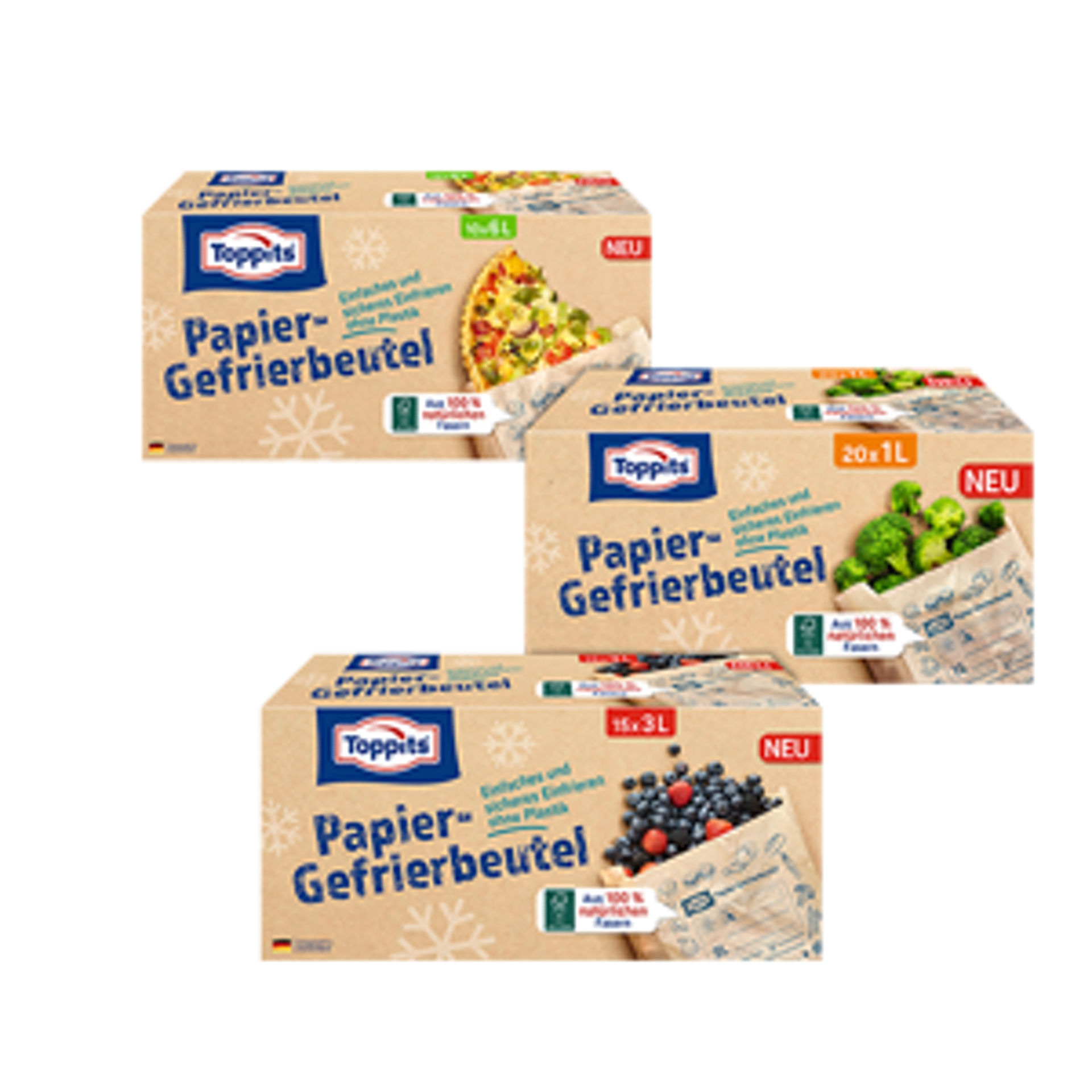 3 Toppits Papier-Gefrierbeutel Verpackungen aus dem Jahr 2024