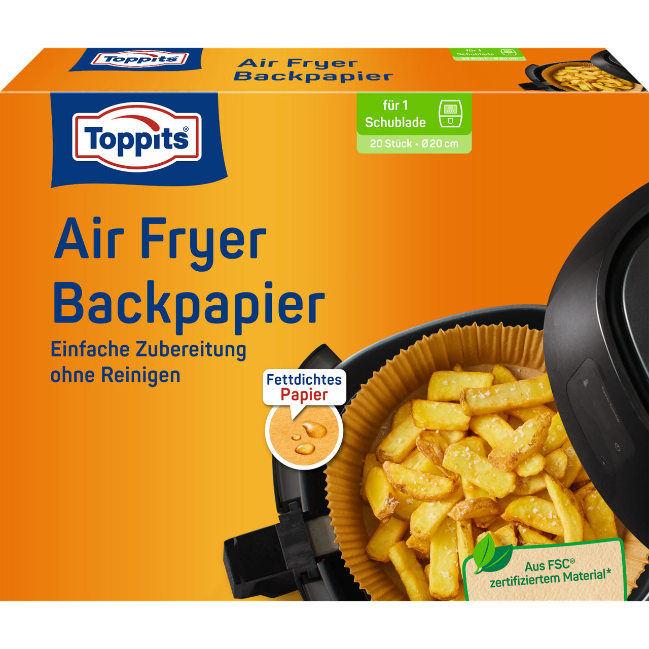 Toppits Air Fryer Backpapier Verpackungsvorderseite 20x