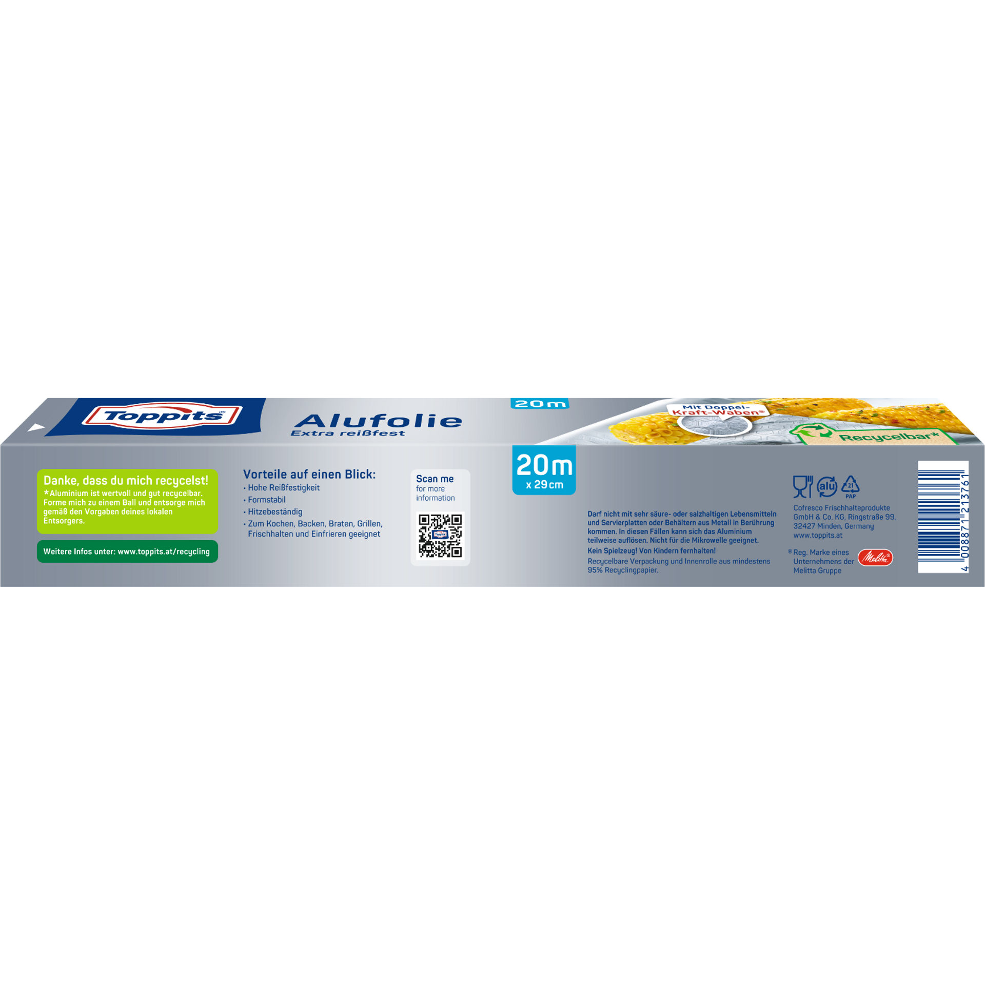 Toppits Alufolie Verpackungshinterseite 20m