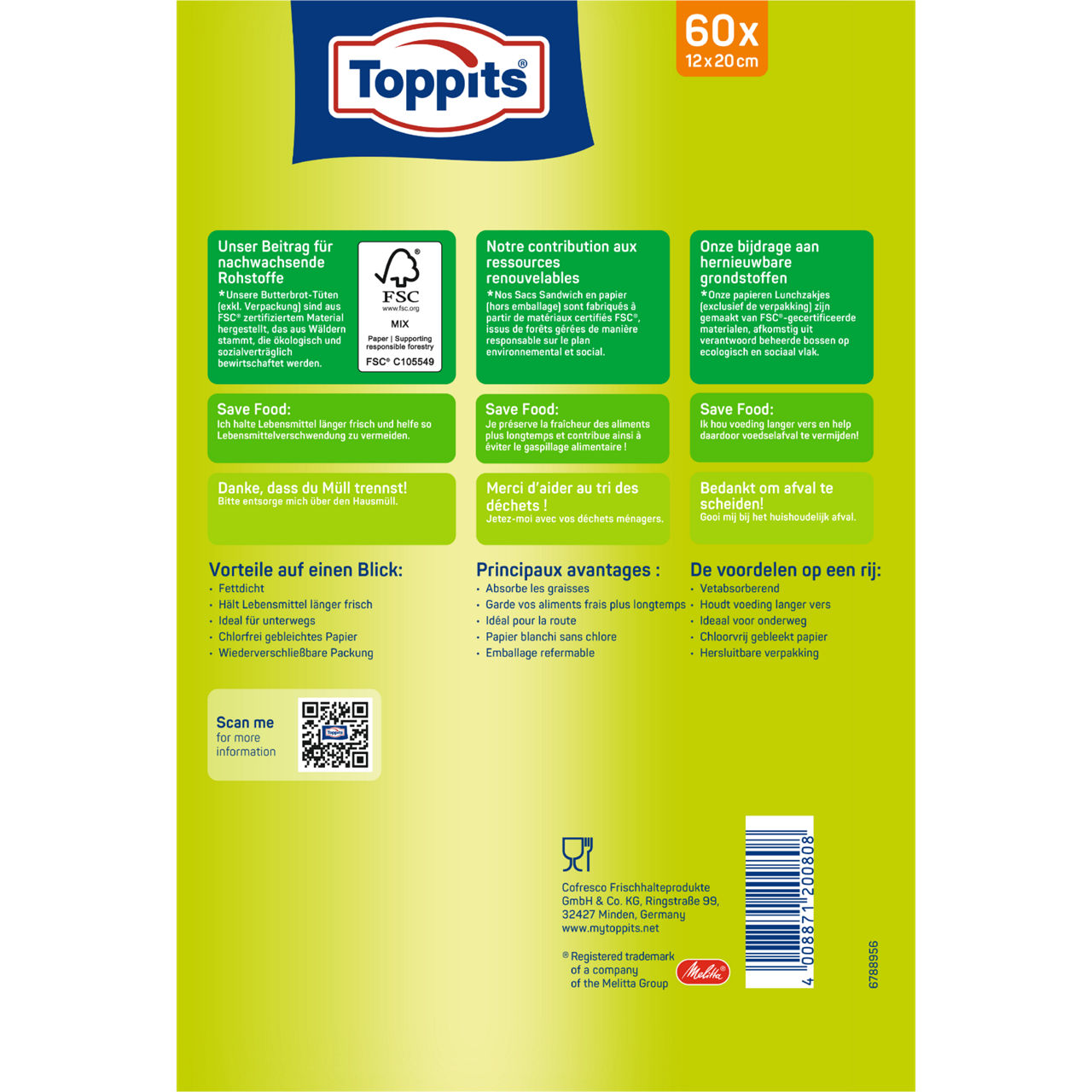 Toppits Butterbrot-Tüten Verpackung Rückseite