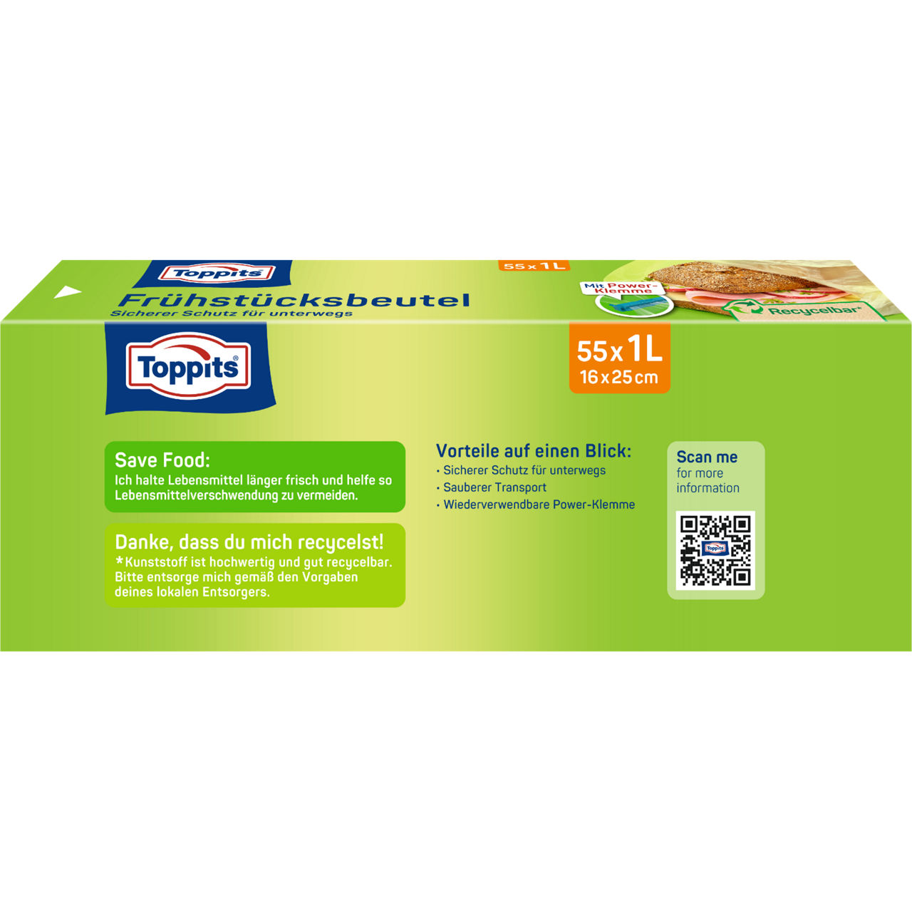 Toppits Frühstücksbeutel Verpackungshinterseite 55x1L