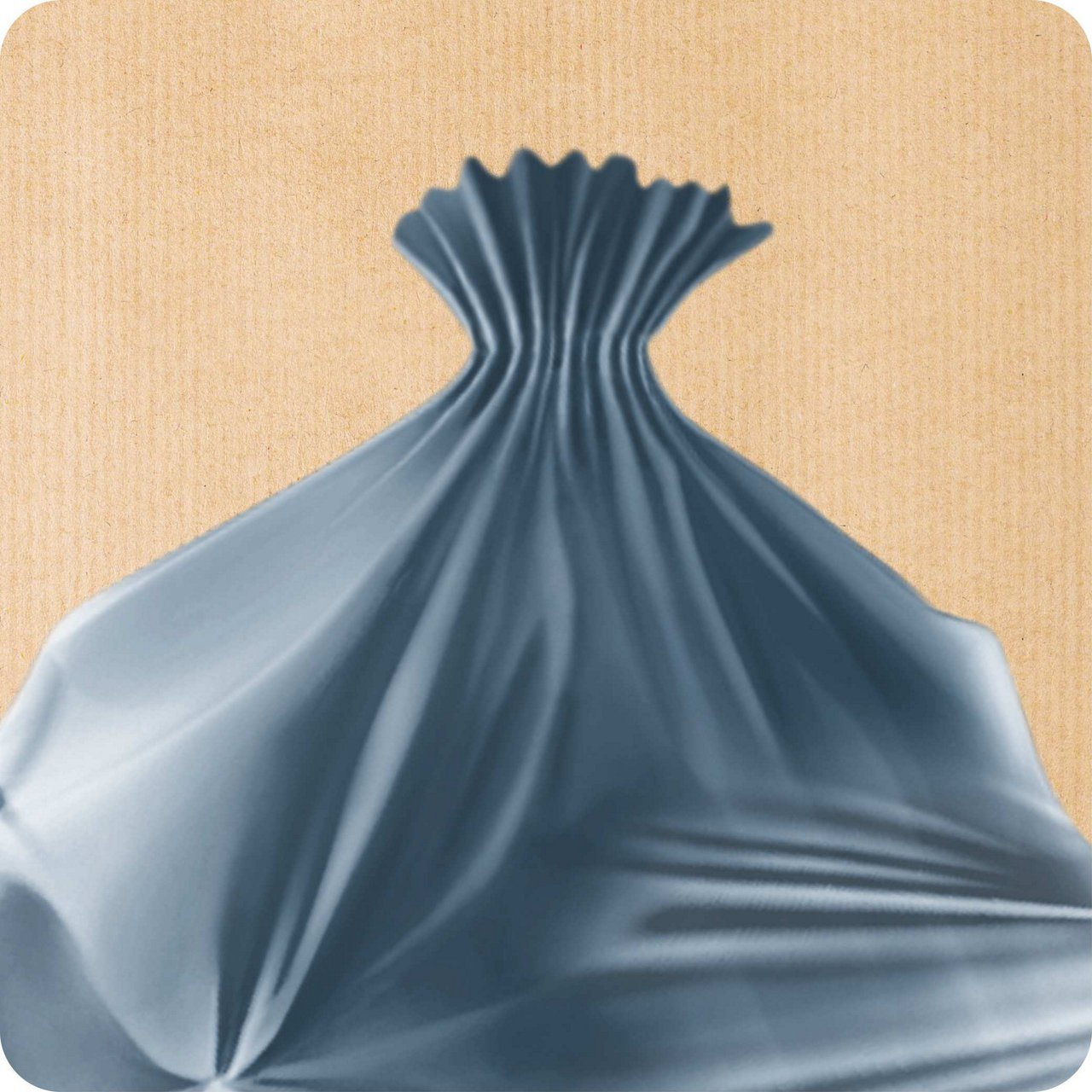 Pictograma que ilustra una bolsa de basura Handybag cerrada por fruncido sobre fondo cartón