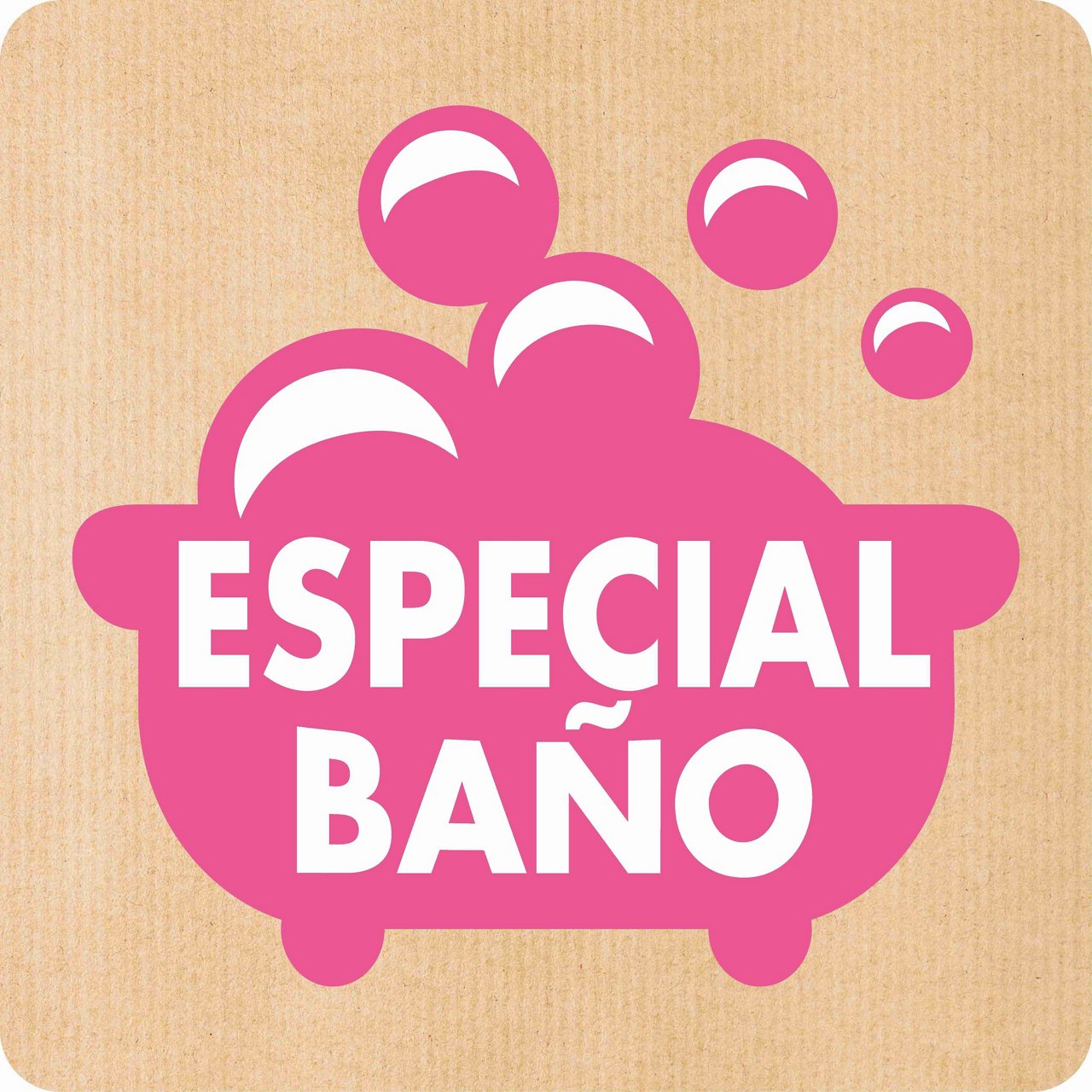 Pictograma que ilustra burbujas rosas con el texto especial baño para bolsas de basura Handybag