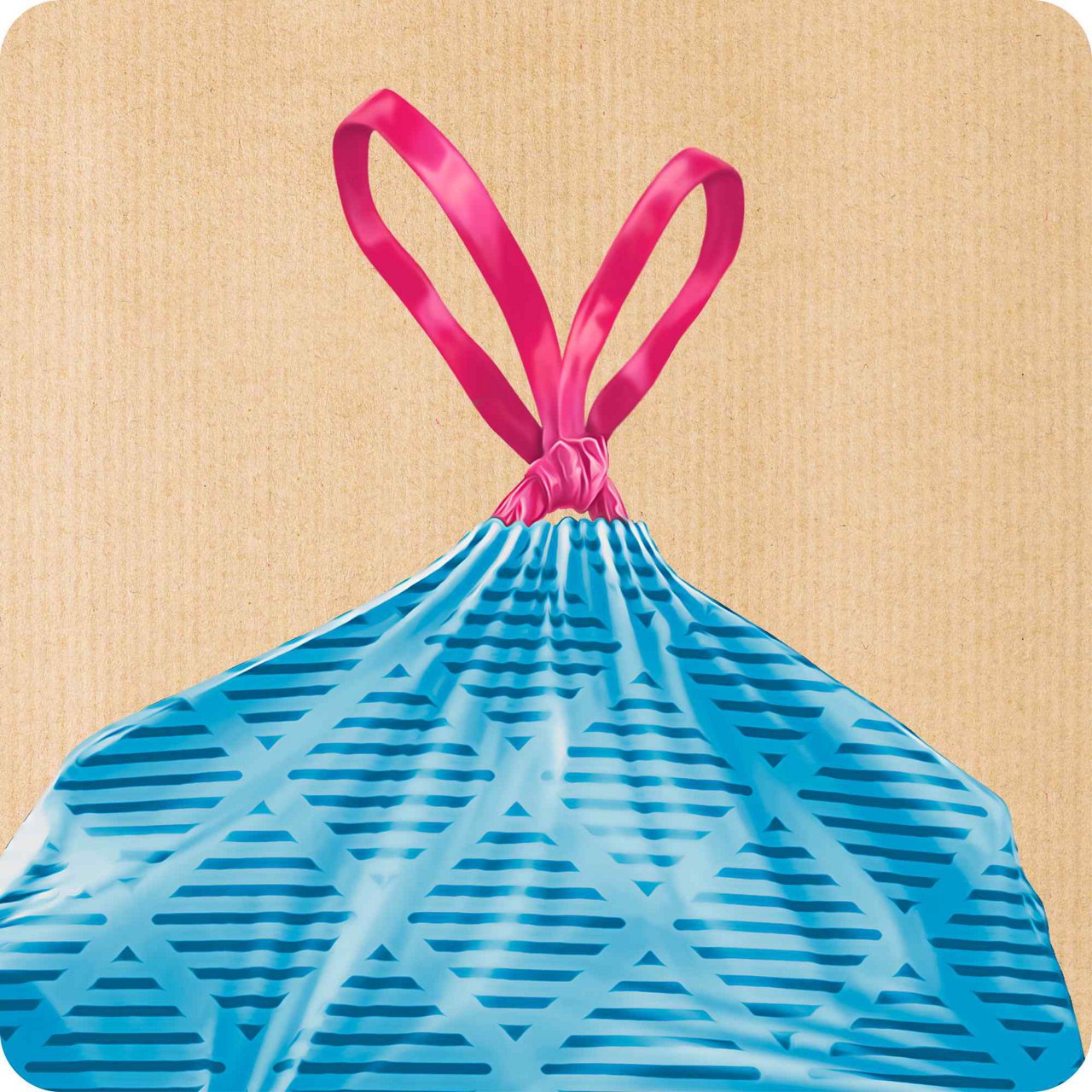 Pictograma que ilustra los cordones rosas tipo cierre rápido para bolsas de basura Handybag