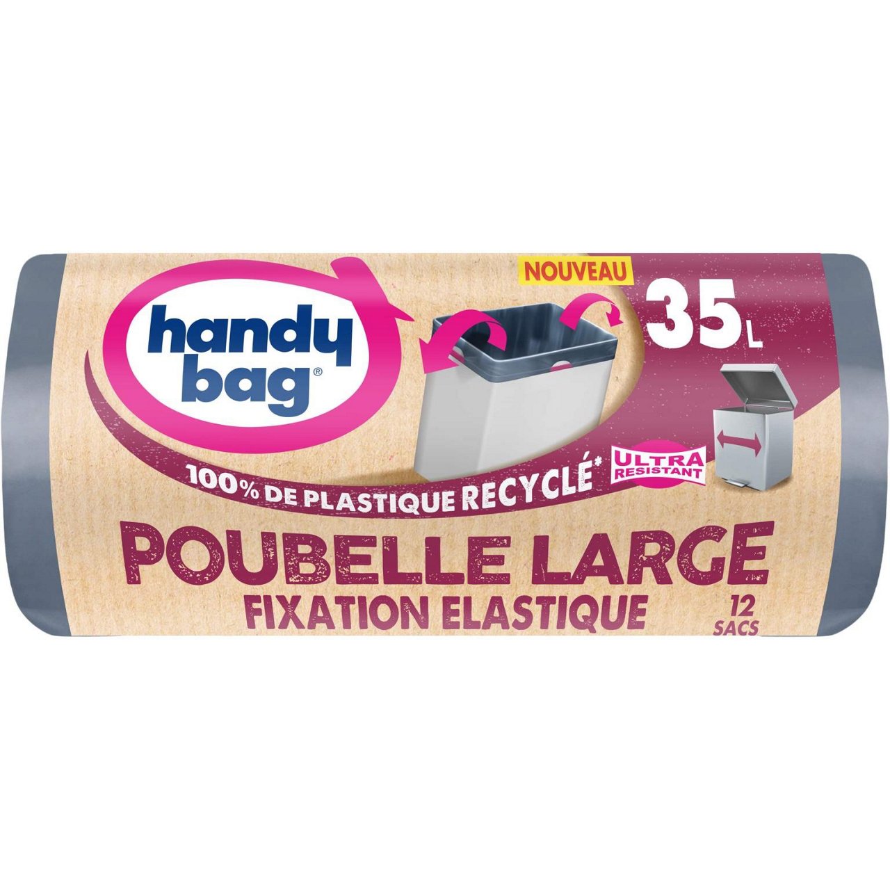 Emballage de sacs poubelle Handybag 35 litres en plastique recyclé
