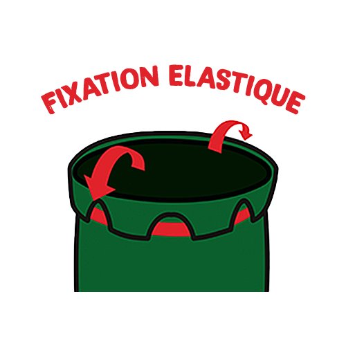 Pictogramme illustrant des fixations élastiques pour sac poubelle Handybag