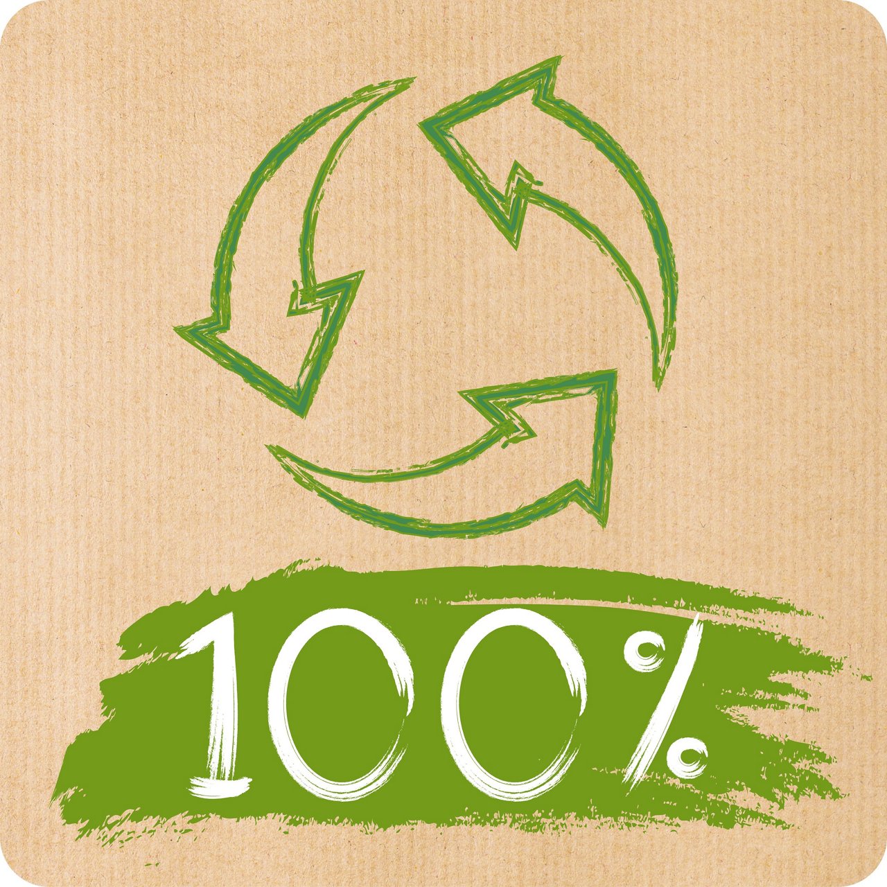 Pictograma que ilustra el reciclaje 100 por ciento indicando la composición reciclada de las bolsas Handybag