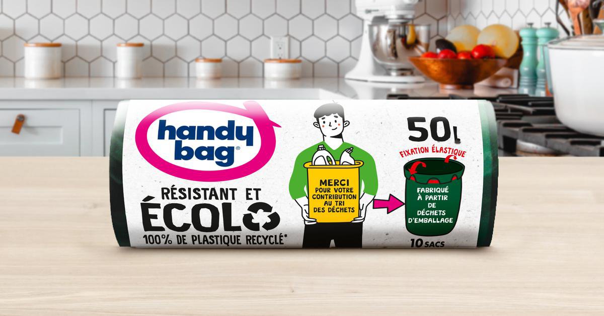 Sac poubelle Handybag écologique avec poignées coulissantes pour tri des déchets