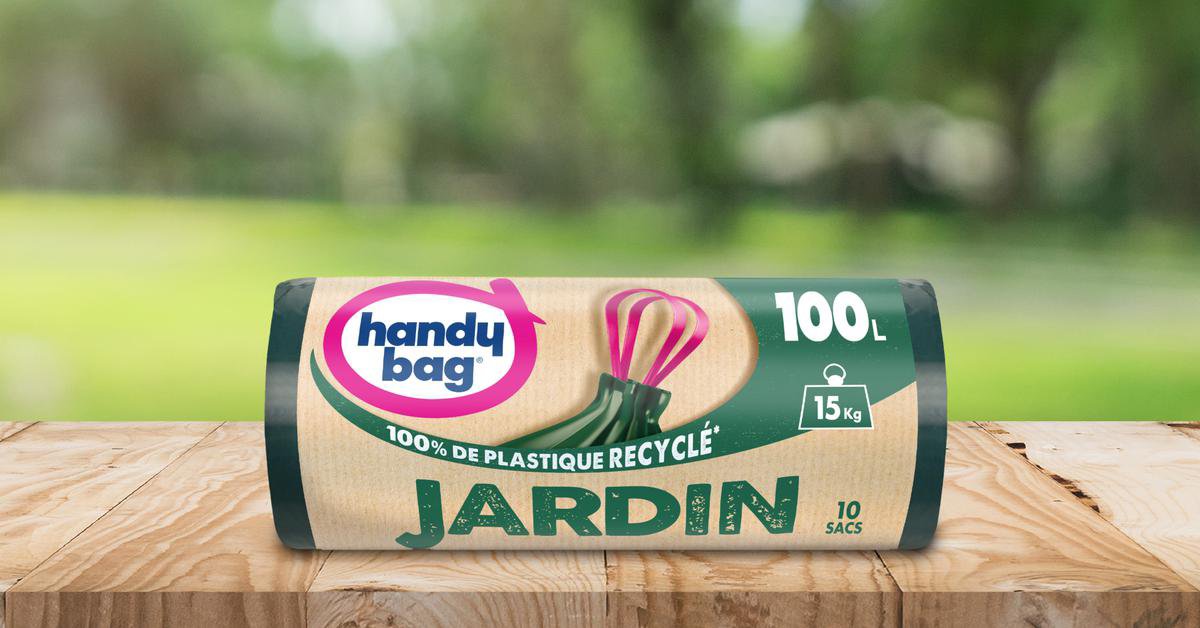Rouleau de sac poubelle Handybag jardin 100 litres en plastique recyclé