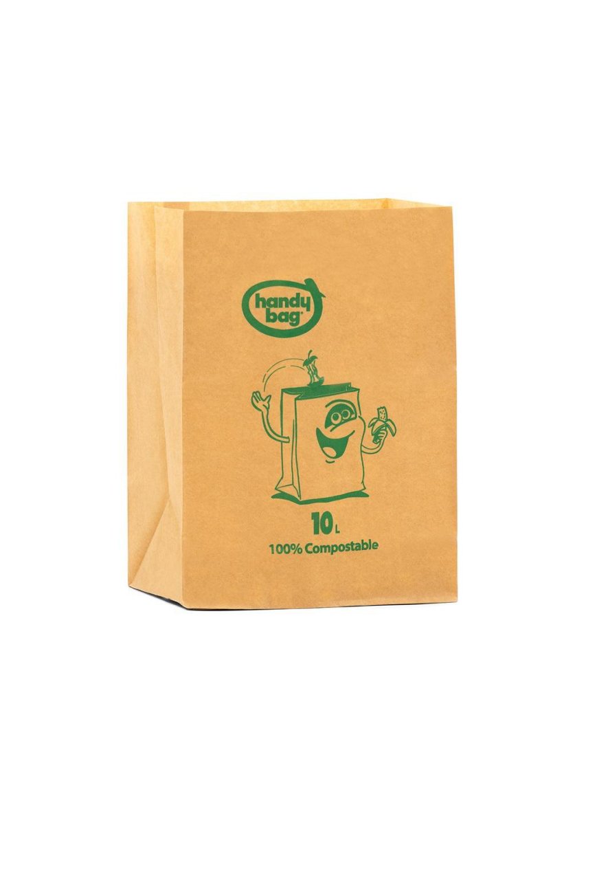 Sac papier compostable Handybag 10 litres sur fond blanc