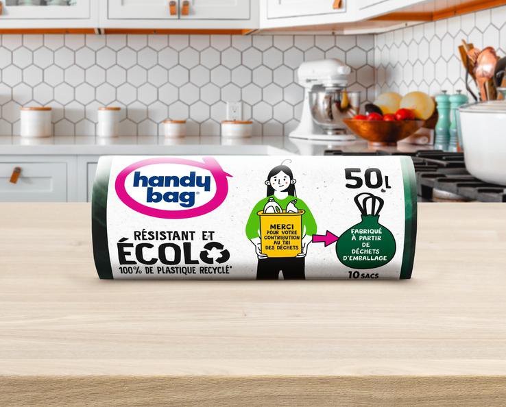 Image teaser montrant un sac poubelle Handybag écolo avec fixations élastiques