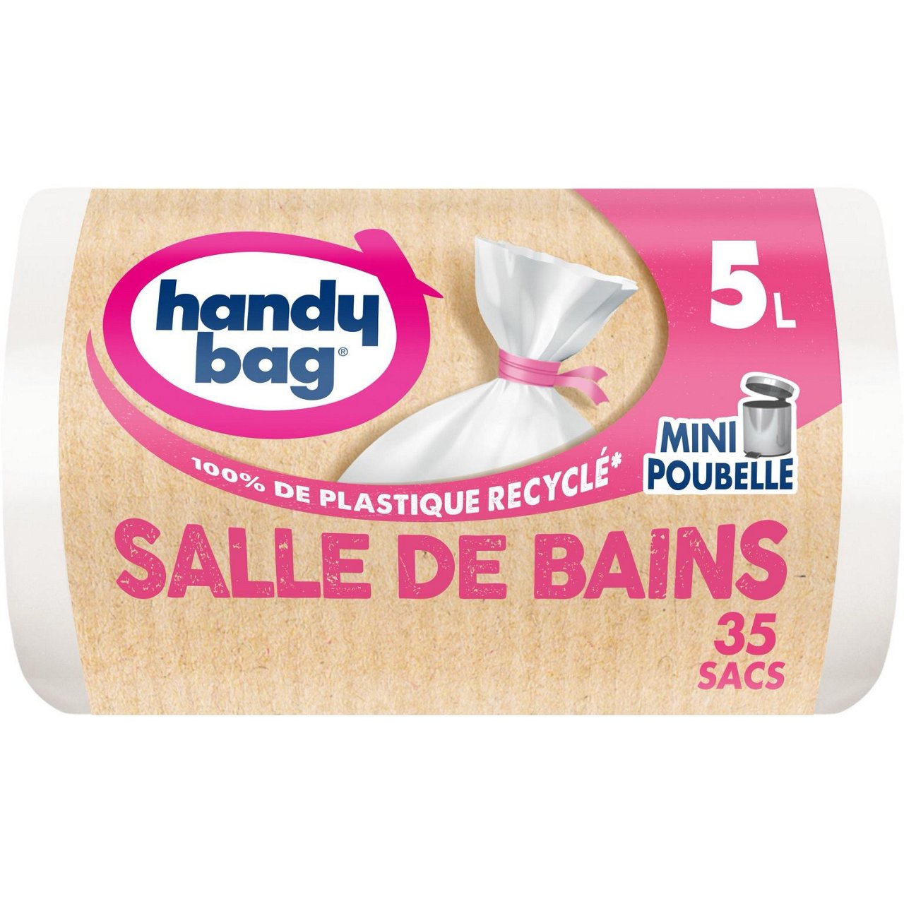 Rouleau de sac poubelle Handybag sur fond blanc épuré