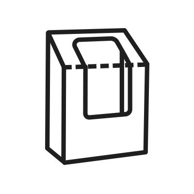 Piktogramm einer Tüte, schwarze Linienzeichnung auf weißem Hintergrund