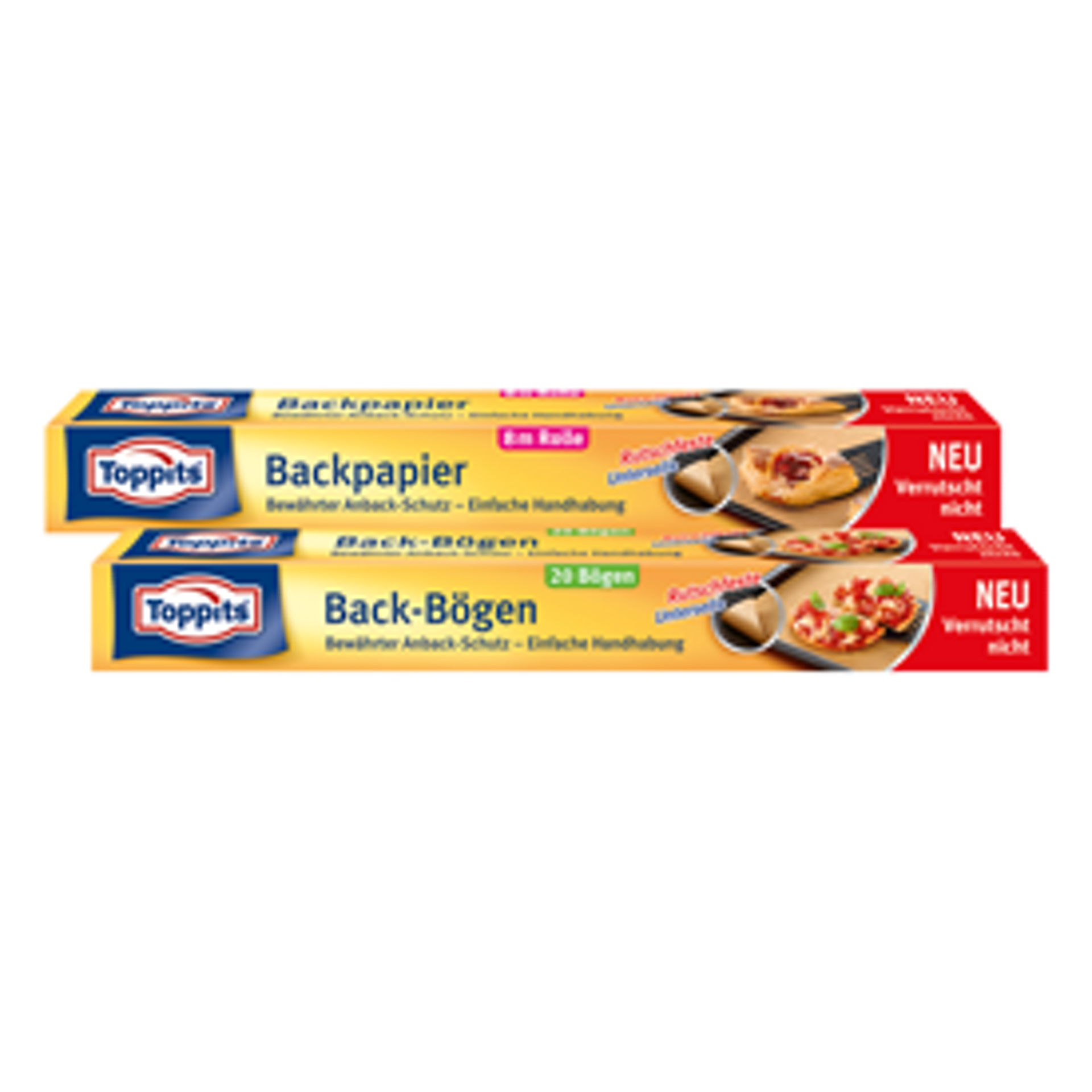 Toppits Back-Bögen und Backpapier Verpackungen aus dem Jahr 2019