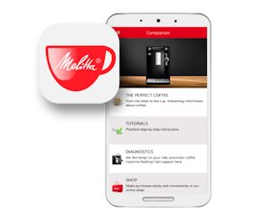 melitta_app1.png – Melitta® Companion App overview with highlighted control buttons, product category: app control