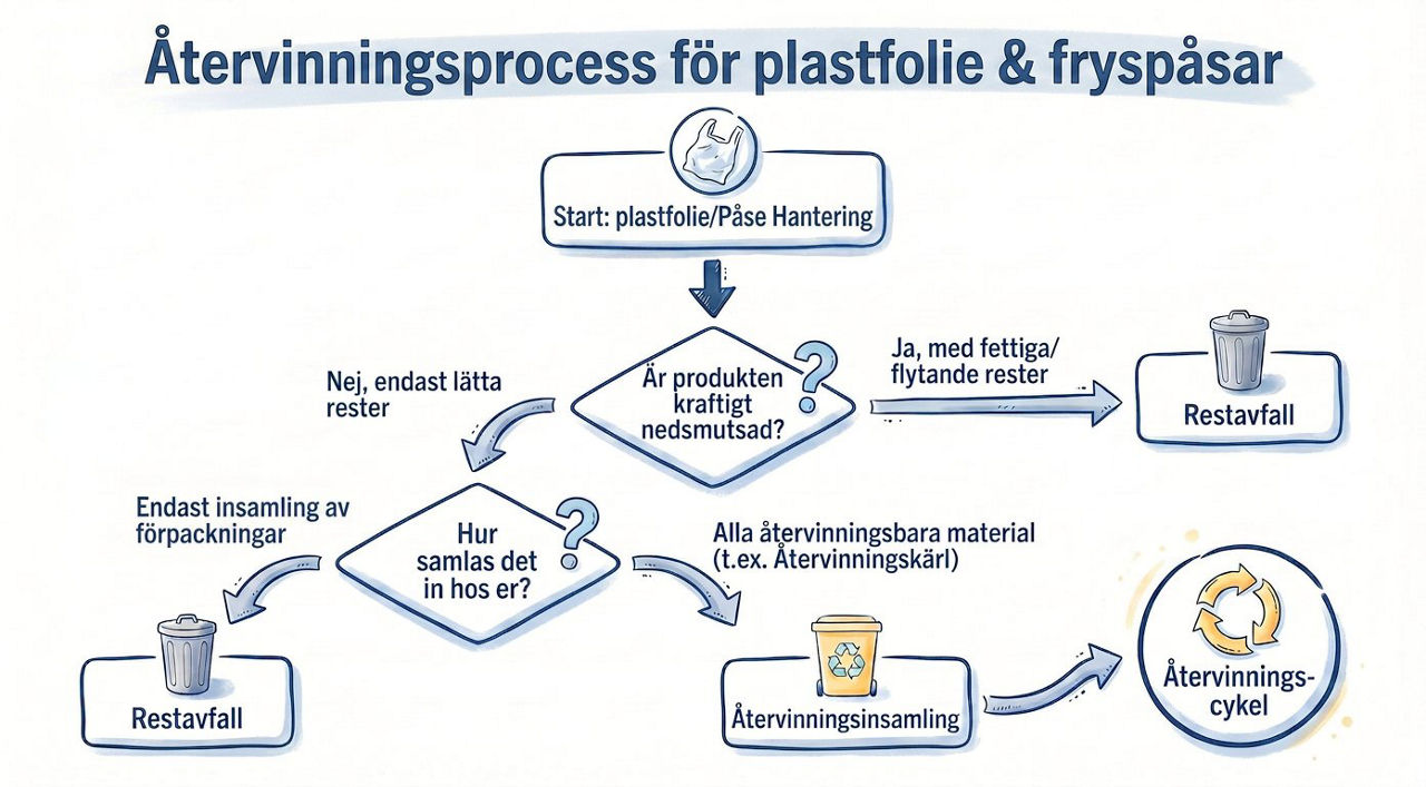 återvinningsprocess för plastfolie och fryspåsar