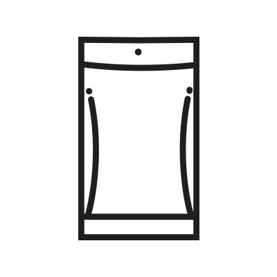 Piktogramm eines Standbeutels, schwarze Linienzeichnung auf weißem Hintergrund