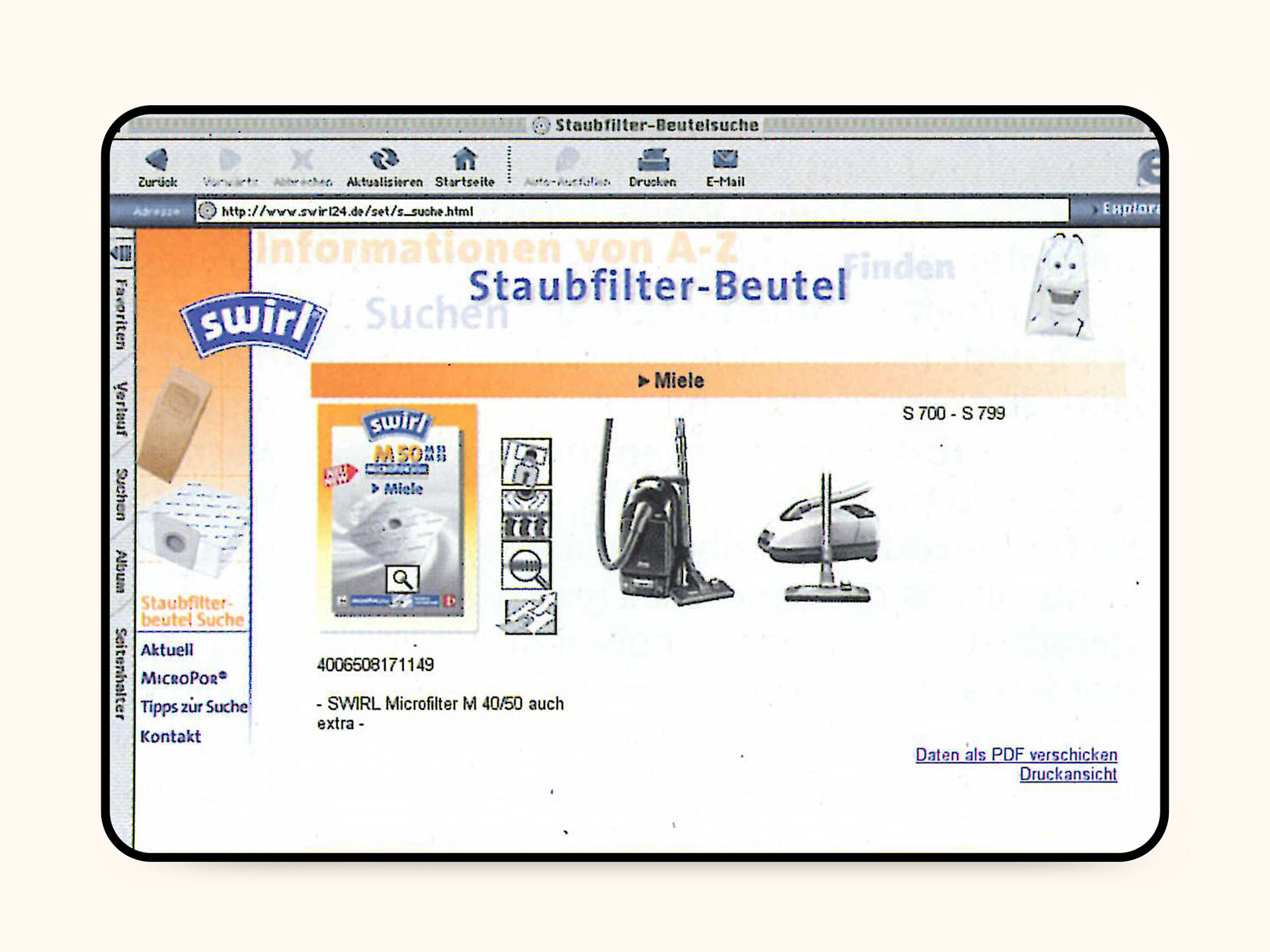 Swirl Staubsaugerbeutel-Suche von 2003