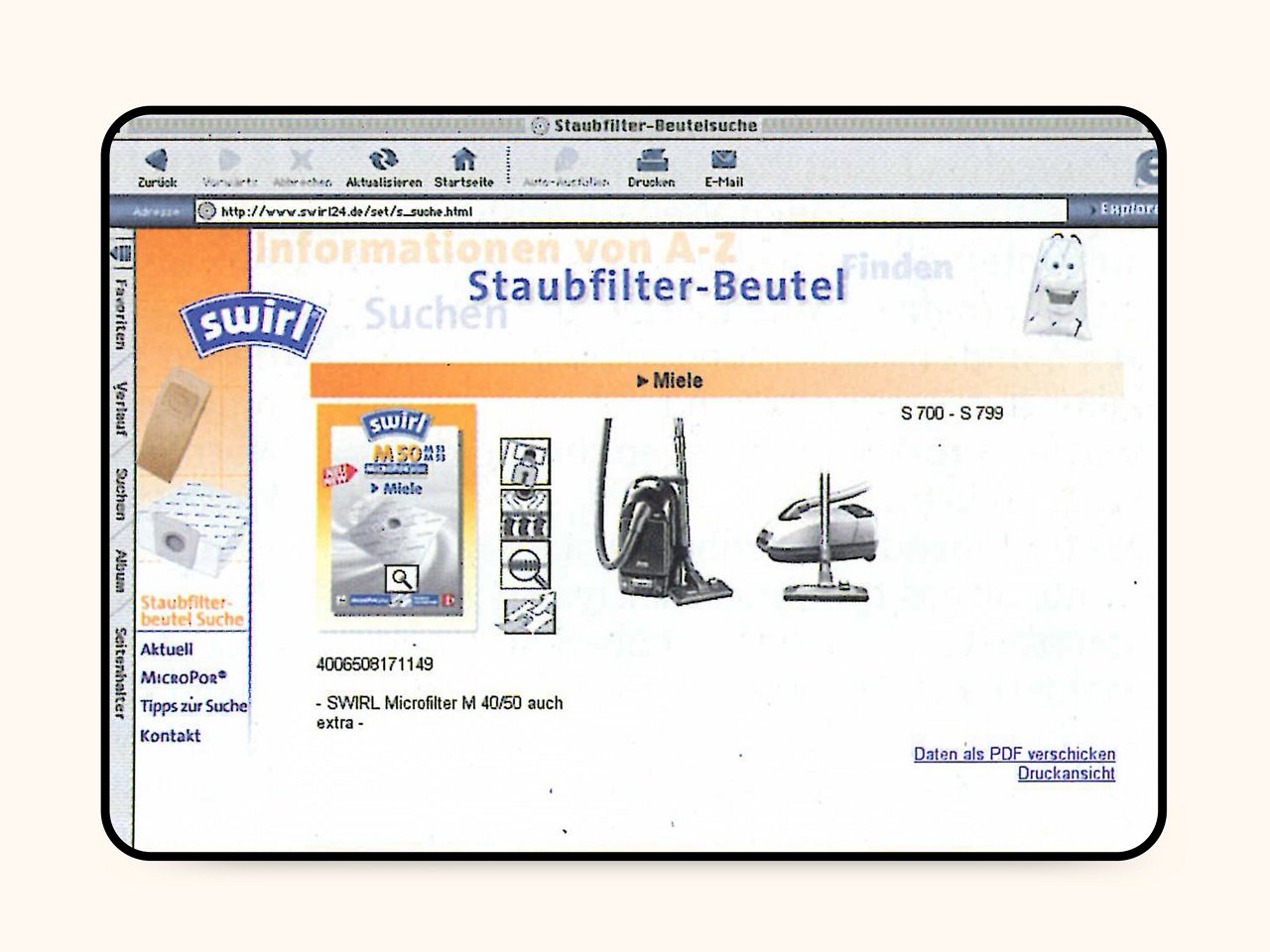 Swirl Staubsaugerbeutel-Suche von 2003