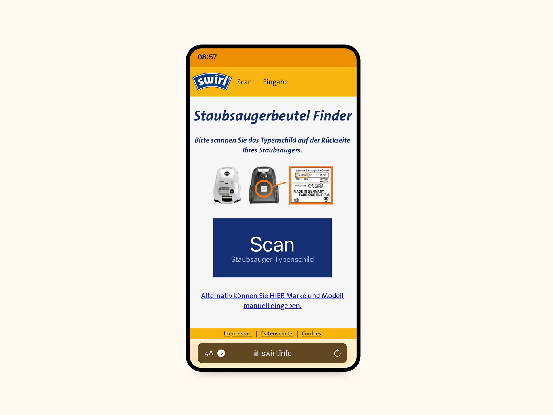 Swirl Staubsaugerbeutel-Suche per Scan von 2020
