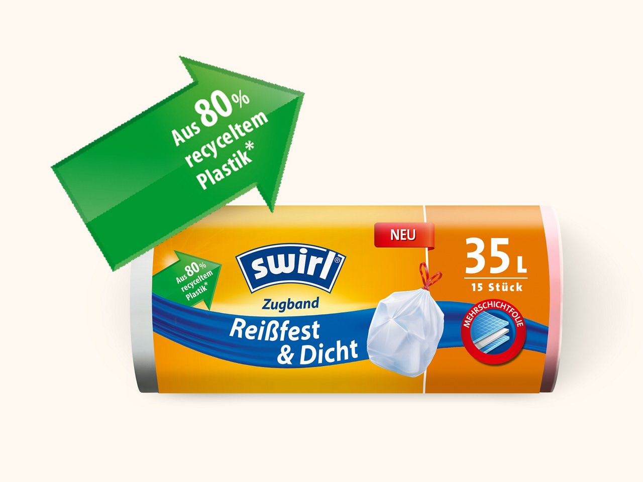 Swirl Tragegriff-Müllbeutel aus 80 Prozent recyceltem Plastik von 2021