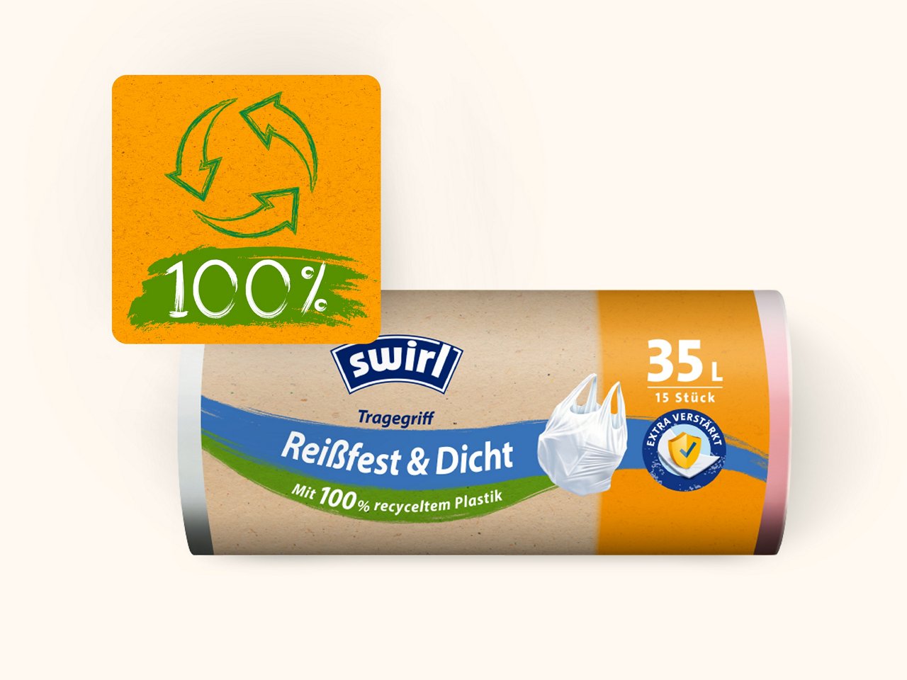 Swirl Tragegriff-Müllbeutel aus 100 Prozent recyceltem Plastik von 2023