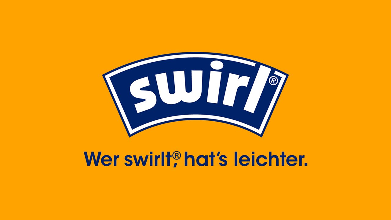 Swirl Logo mit Markenclaim "Wer swirlt, hat's leichter"