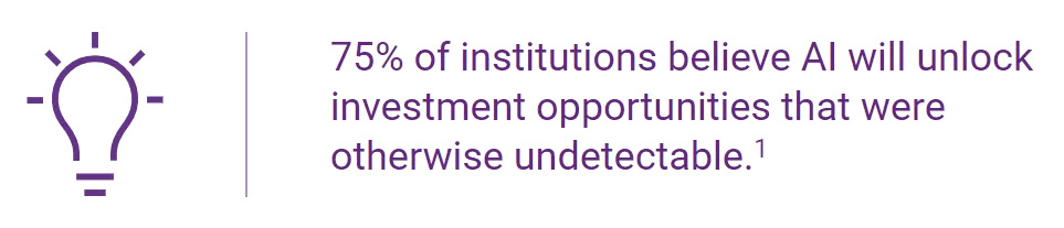 75% of institutions believe AI will unlock investment opportunities that were otherwise undetectable. ^1