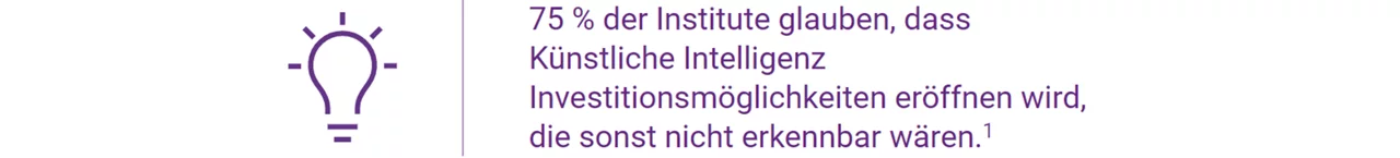 75 % der Institute glauben, dass Künstliche Intelligenz Investitionsmöglichkeiten eröffnen wird, die sonst nicht erkennbar wären.1