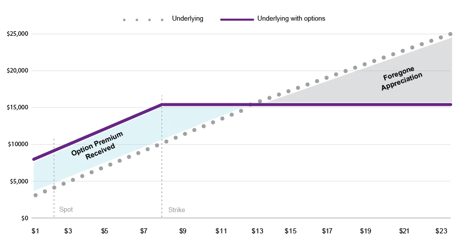Line chart demonstrating the Covered Call Program