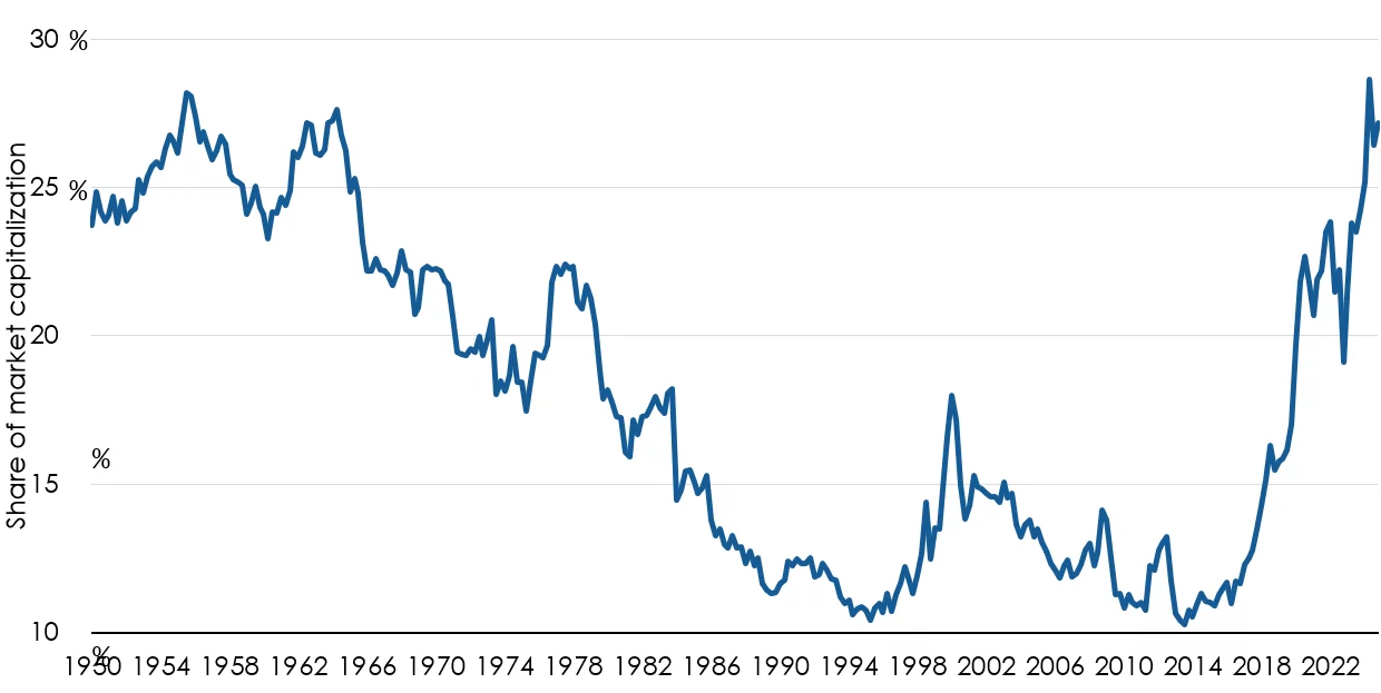 Top five S&P 500 holdings’ share of market capitalization 