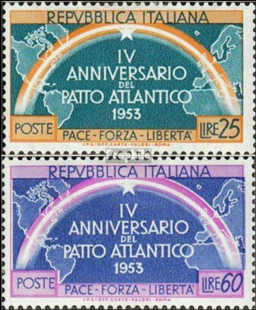 1953 Italian NATO stamps showing a rainbow arcing across the Atlantic, joining Europe and North America