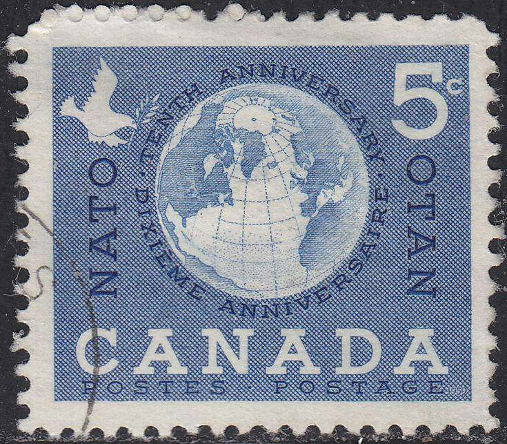 1959 Canadian NATO stamp, showing a dove beside a globe