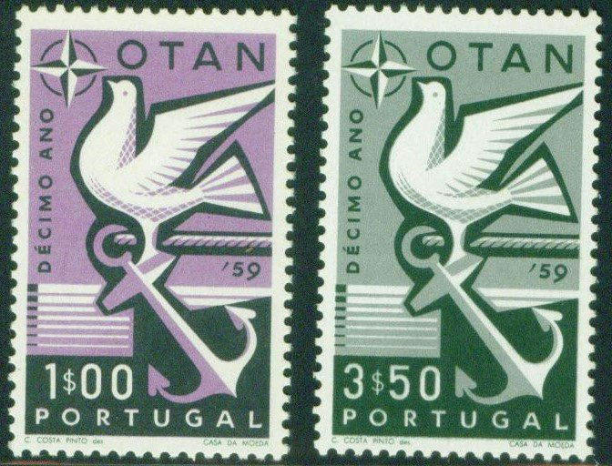 1959 Portuguese NATO stamp, featuring a dove atop an anchor