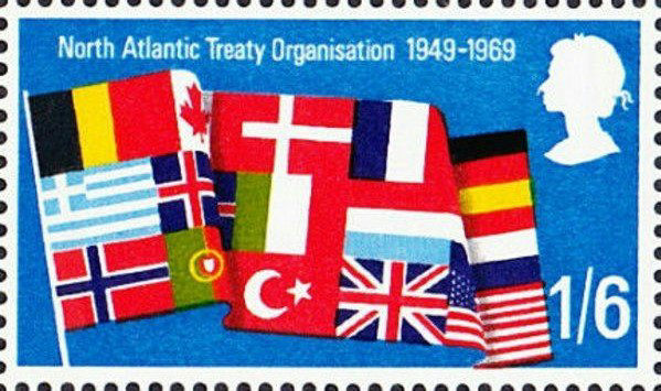 1969 UK NATO stamp, showing a large flag made up of all the Allied national flags