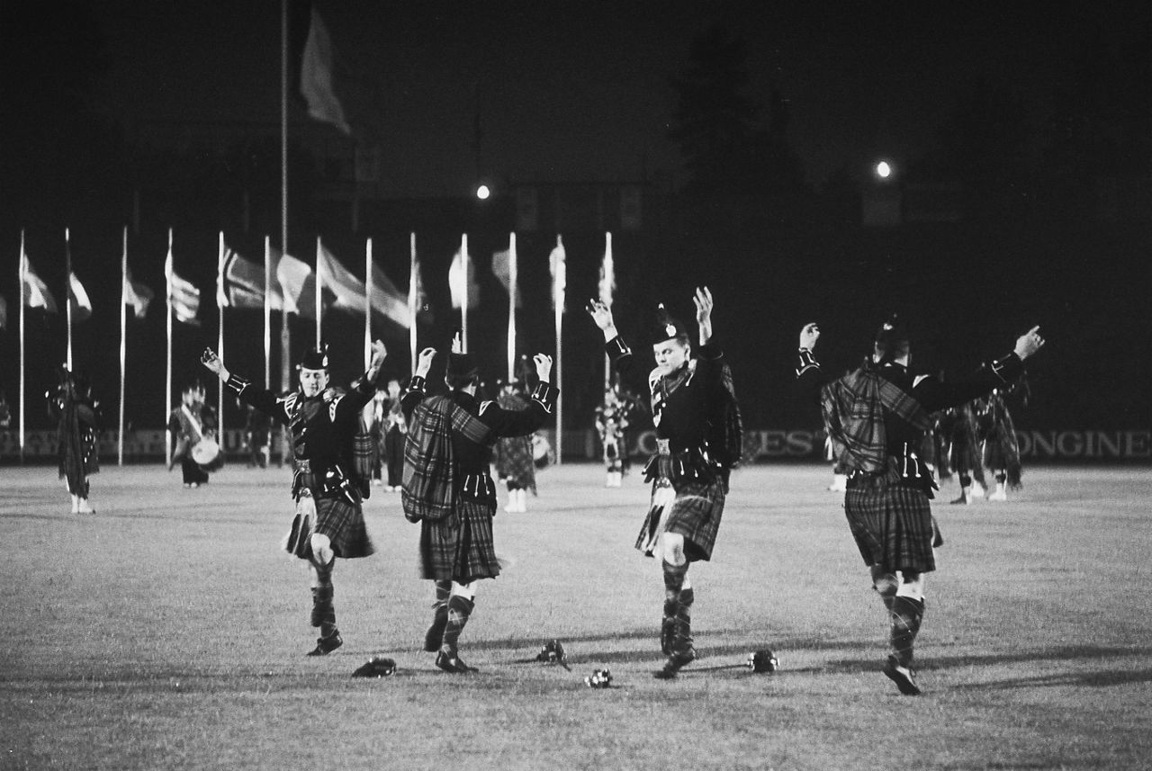 Soldiers perform a traditional Broadsword dance during the 1969 NATO Tattoo in Brussels, Belgium. 