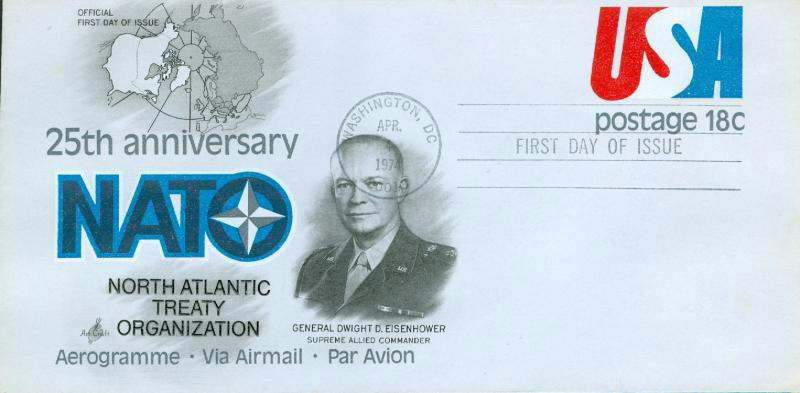 1974 American NATO airmail envelope, with an image of General Dwight D. Eisenhower