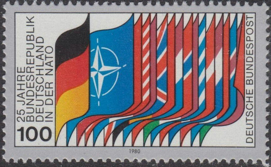 1980 German NATO stamp, showing the flags of all NATO member countries at the time