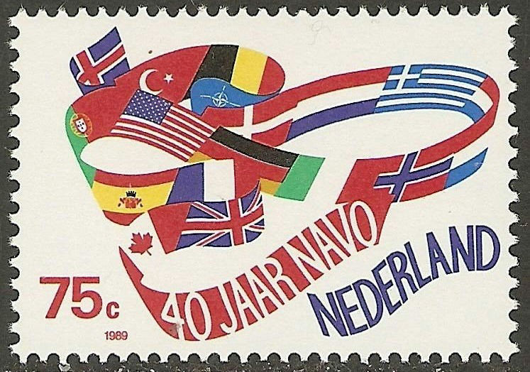 1989 Dutch NATO stamp, depicting the NATO member flags in a looping bow
