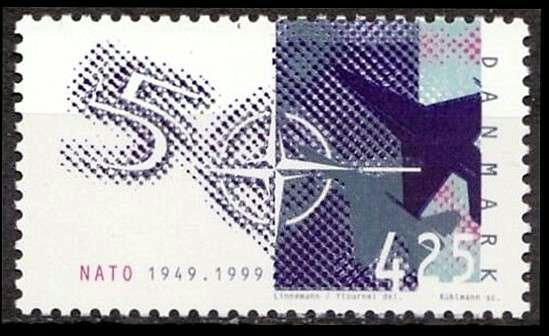 1999 Danish NATO stamp, with fighter jet and NATO compass