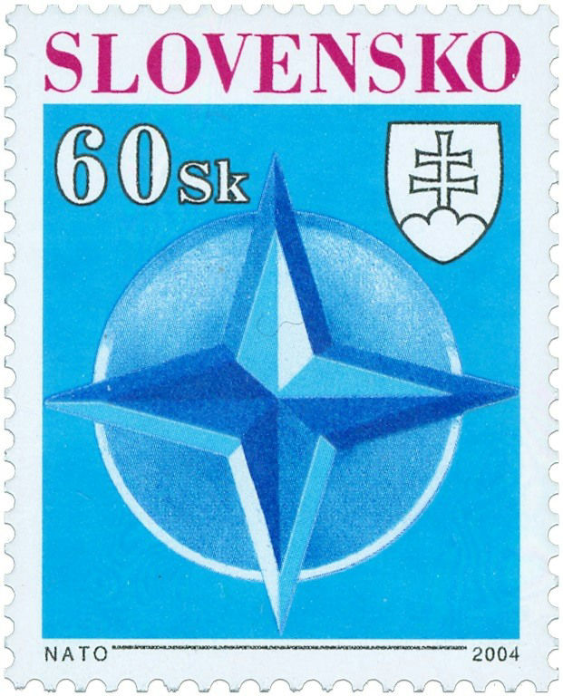 2004 Slovak NATO stamp, with the NATO logo and the Slovak coat of arms